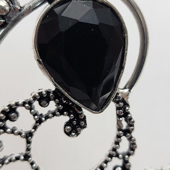 Simulated Black Onyx Sterling Silver Necklace - Intricate 22-Inch Statement - Picture 9 of 9